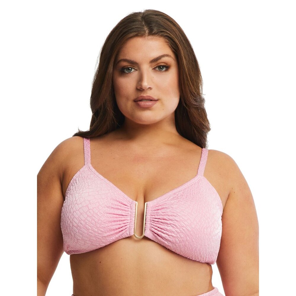 Time and Tru Womens 3X U Wire Plus Strawberry Cream Pink Bralette Bikini Top